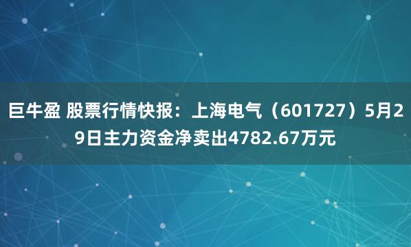 巨牛盈 股票行情快报：上海电气（601727）5月29日主力资金净卖出4782.67万元